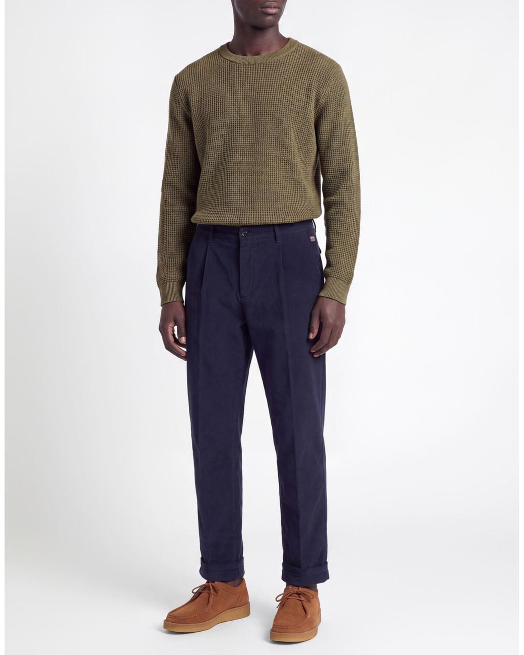 40weft Blue Pants Cotton, Modal, Elastane for men