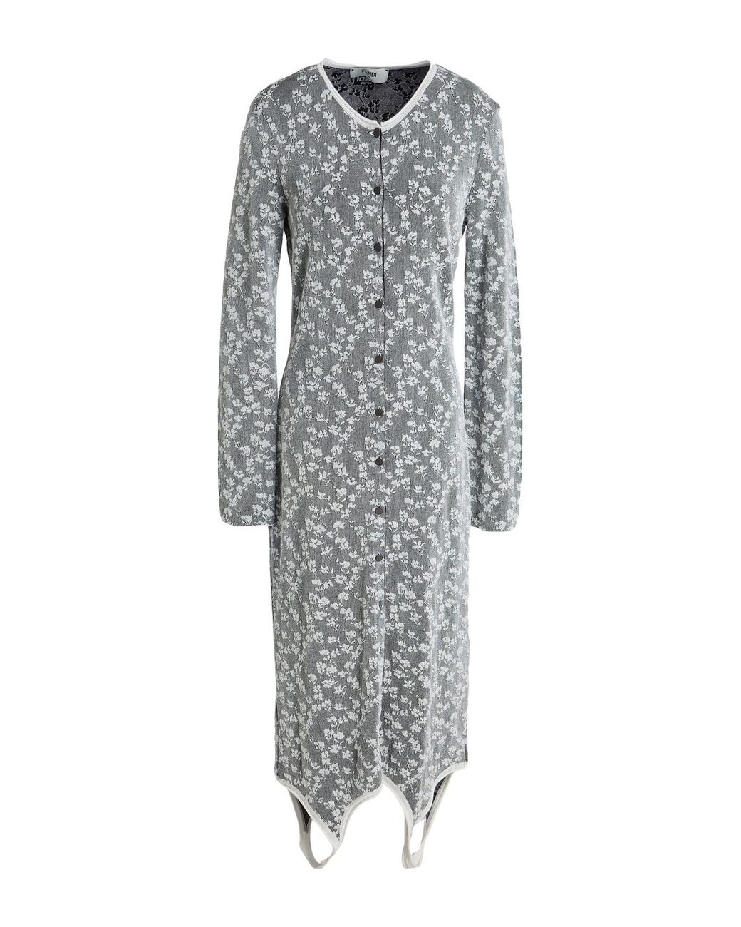 Fendi Gray Midi Dress Viscose, Cotton, Polyester, Polyamide