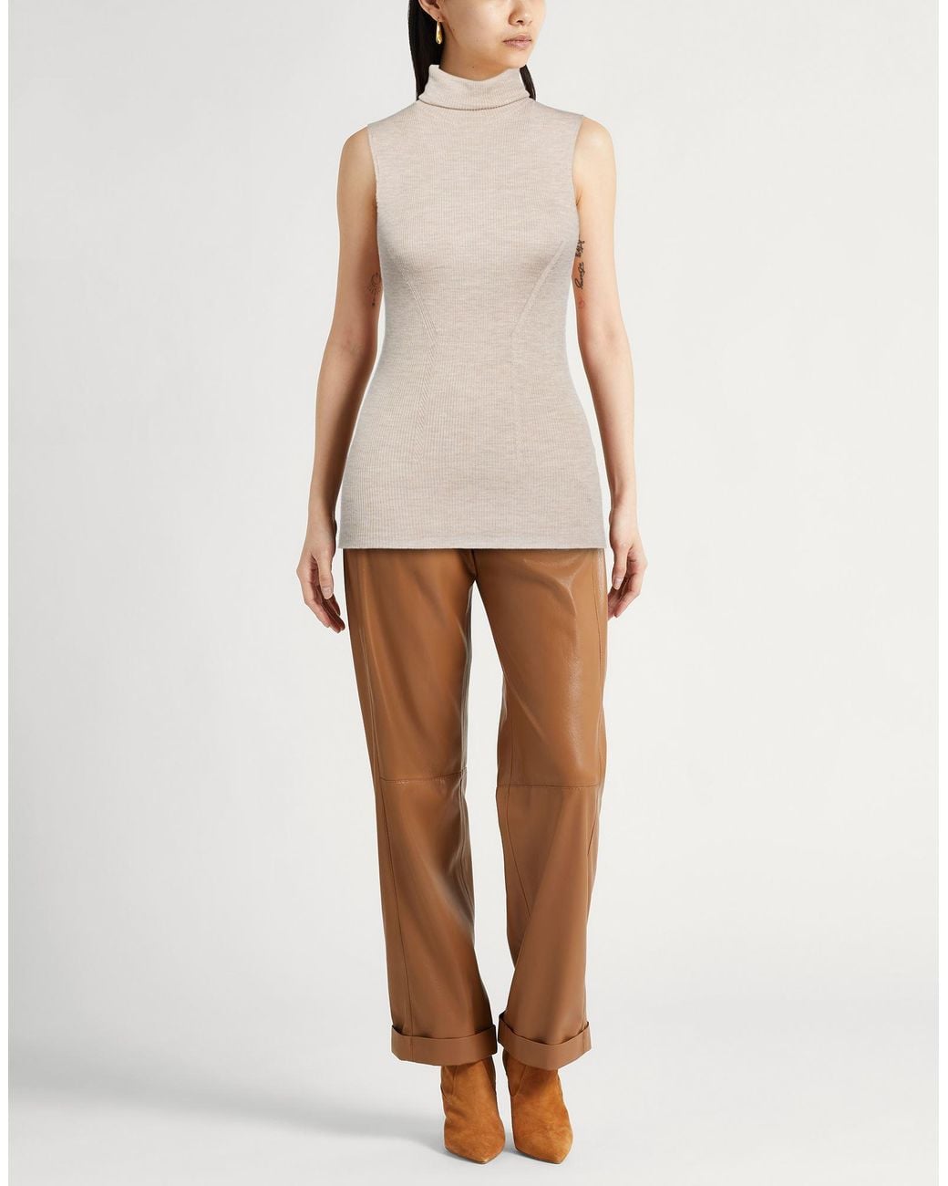 Gentry Portofino Natural Taupe Turtleneck Virgin Wool, Silk