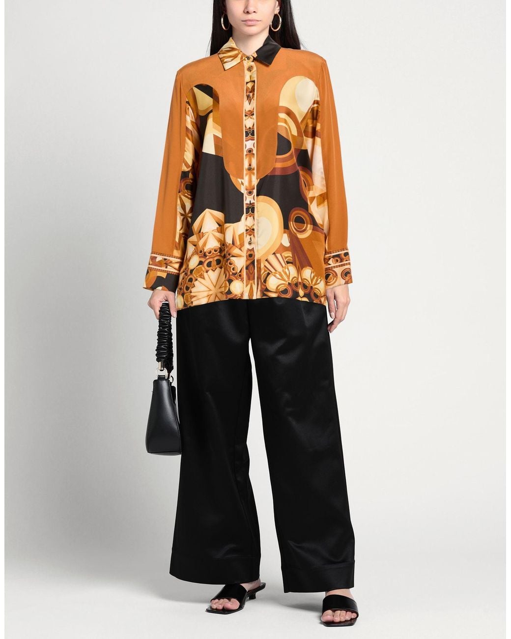 LEONARD Paris Orange Tan Shirt Silk