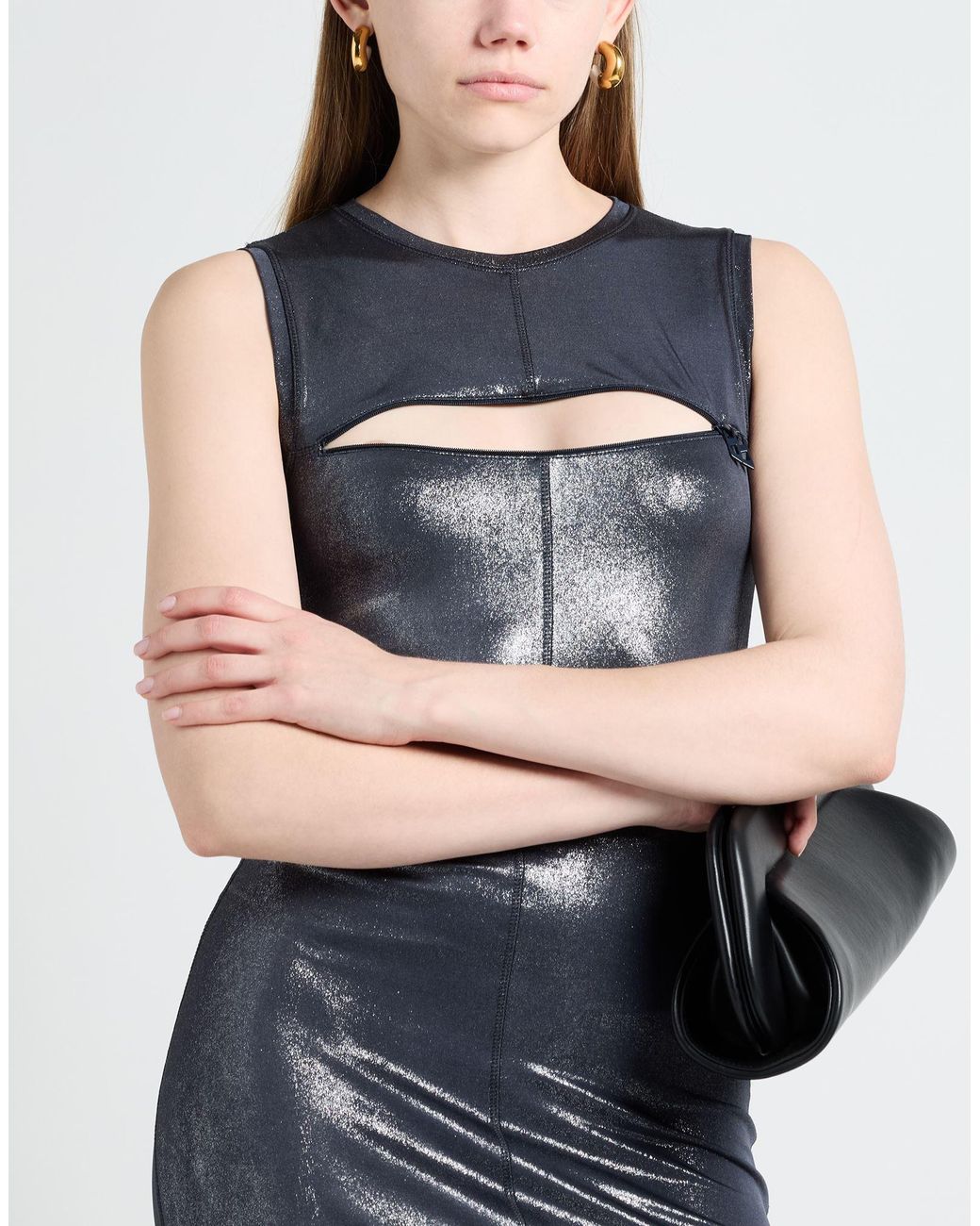 DIESEL Long Metallic Dress With Zip Details in Blue | Lyst