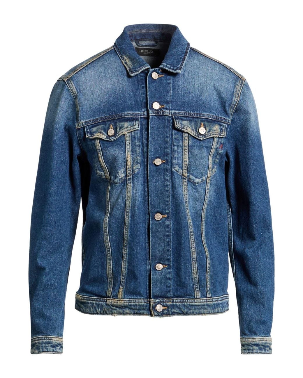 Replay Blue Denim Shirt Cotton, Elastane for men