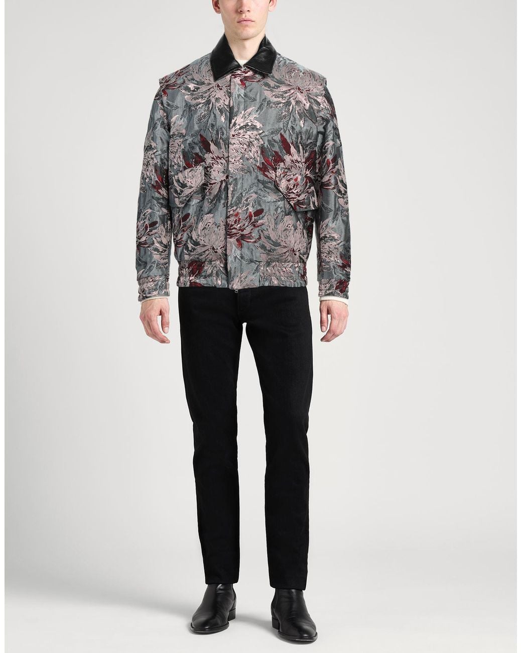 PT Torino Gray Jacket Polyester, Acetate, Cotton, Leather for men
