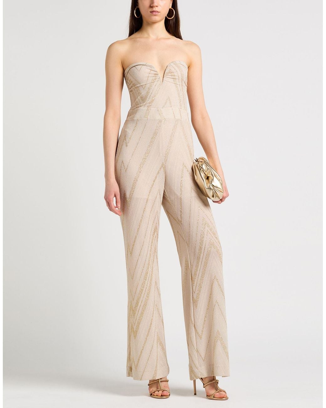 Liu Jo Natural Jumpsuit Polyamide, Metallic Polyester, Elastane