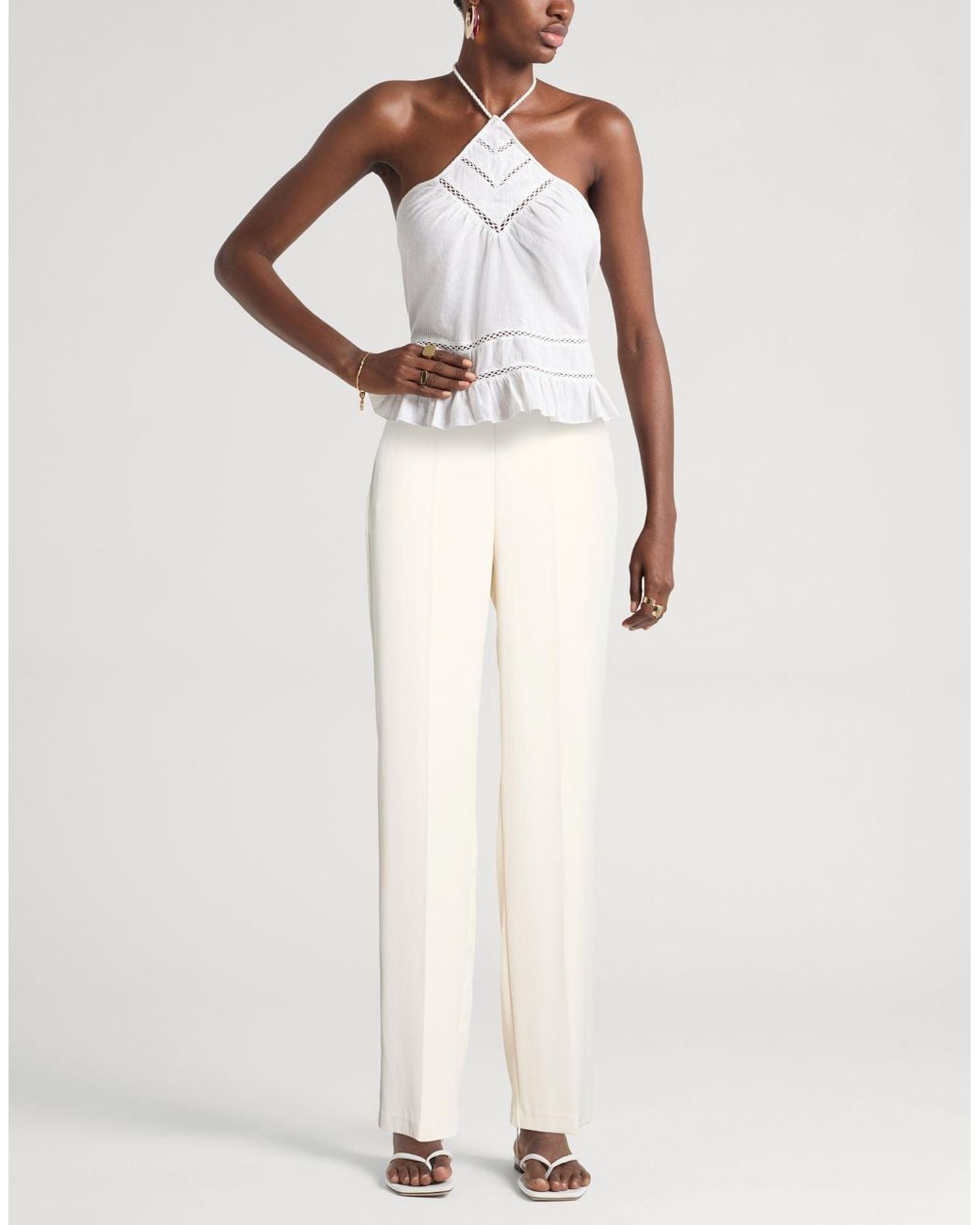 Kocca White Cream Pants Polyester, Elastane