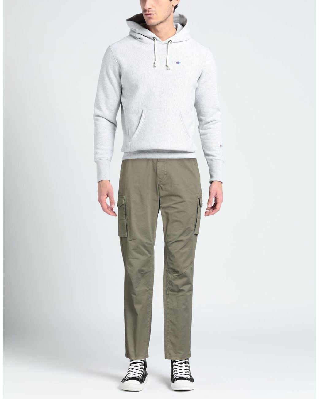 Solid Green Military Pants Cotton, Elastane for men