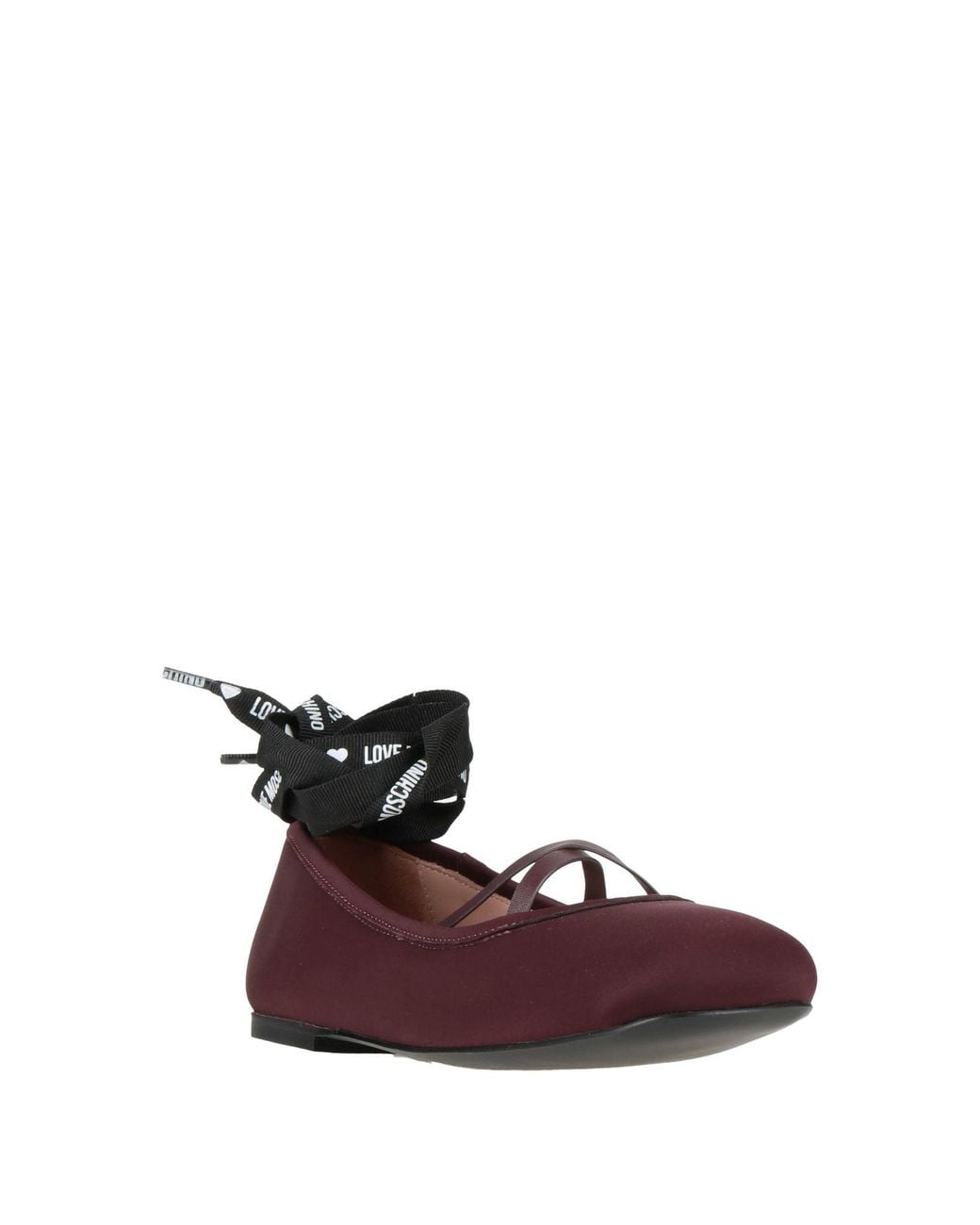 Love Moschino Brown Burgundy Ballet Flats Textile Fibers, Leather