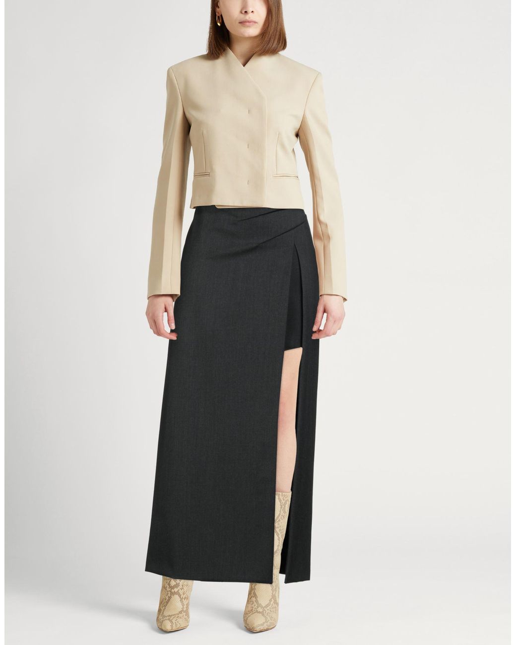 Alberta Ferretti Black Maxi Skirt Polyester, Virgin Wool, Viscose, Elastane