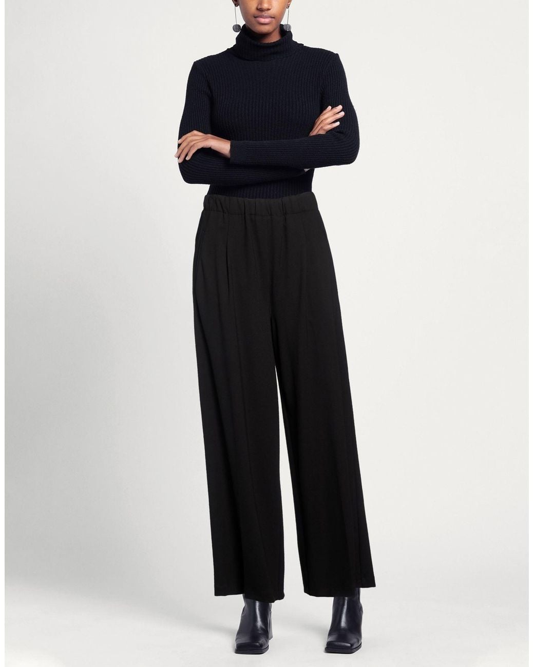 SOLOTRE Black Pants Viscose, Polyamide, Elastane