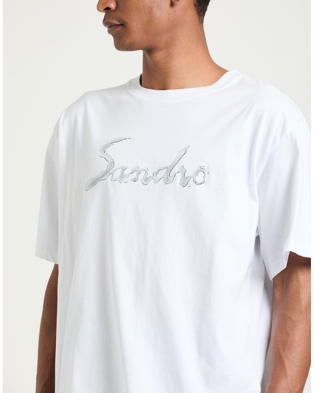 Sandro White T-Shirt Cotton, Elastane for men
