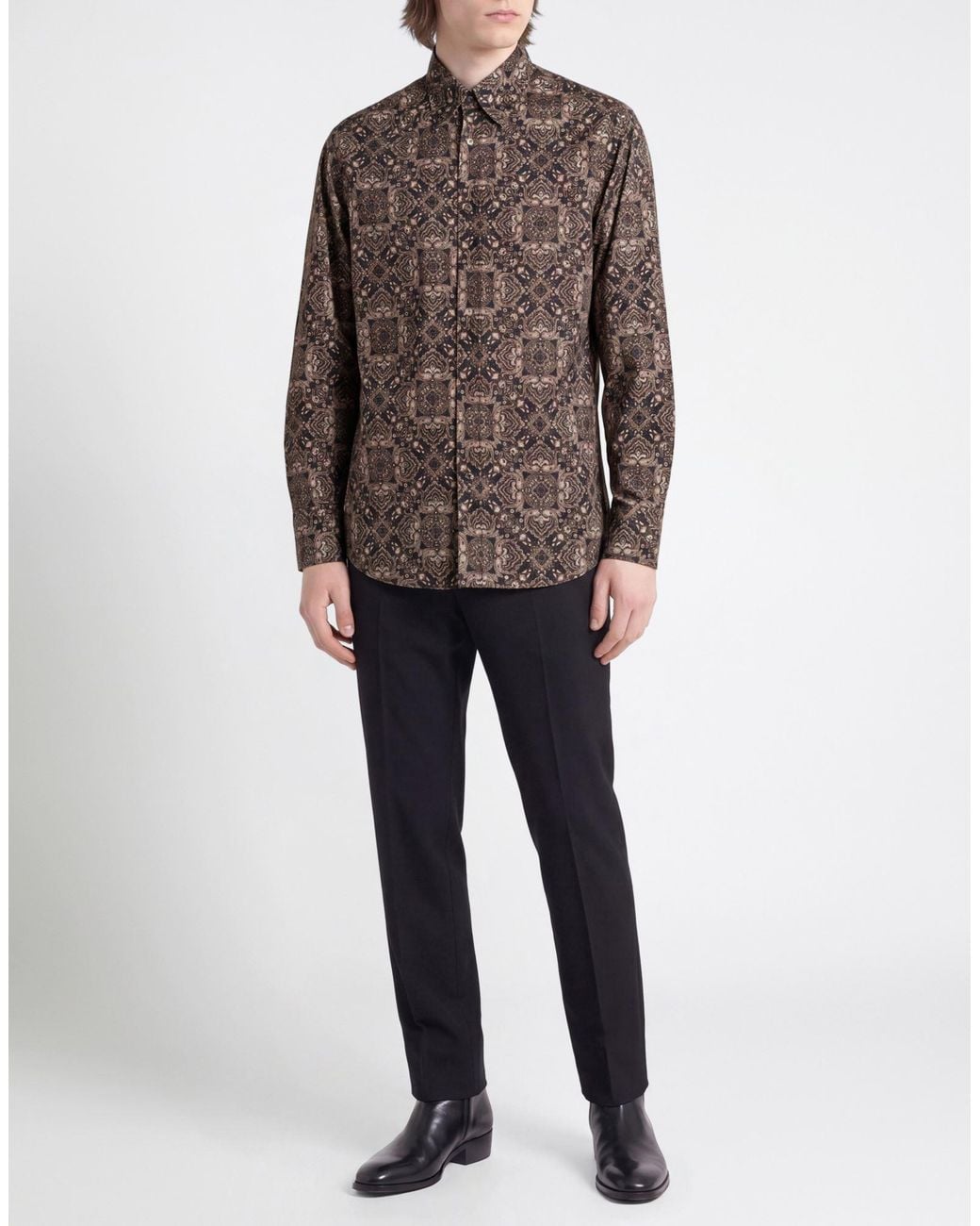 Brunello Cucinelli Brown Charcoal Shirt Cotton for men