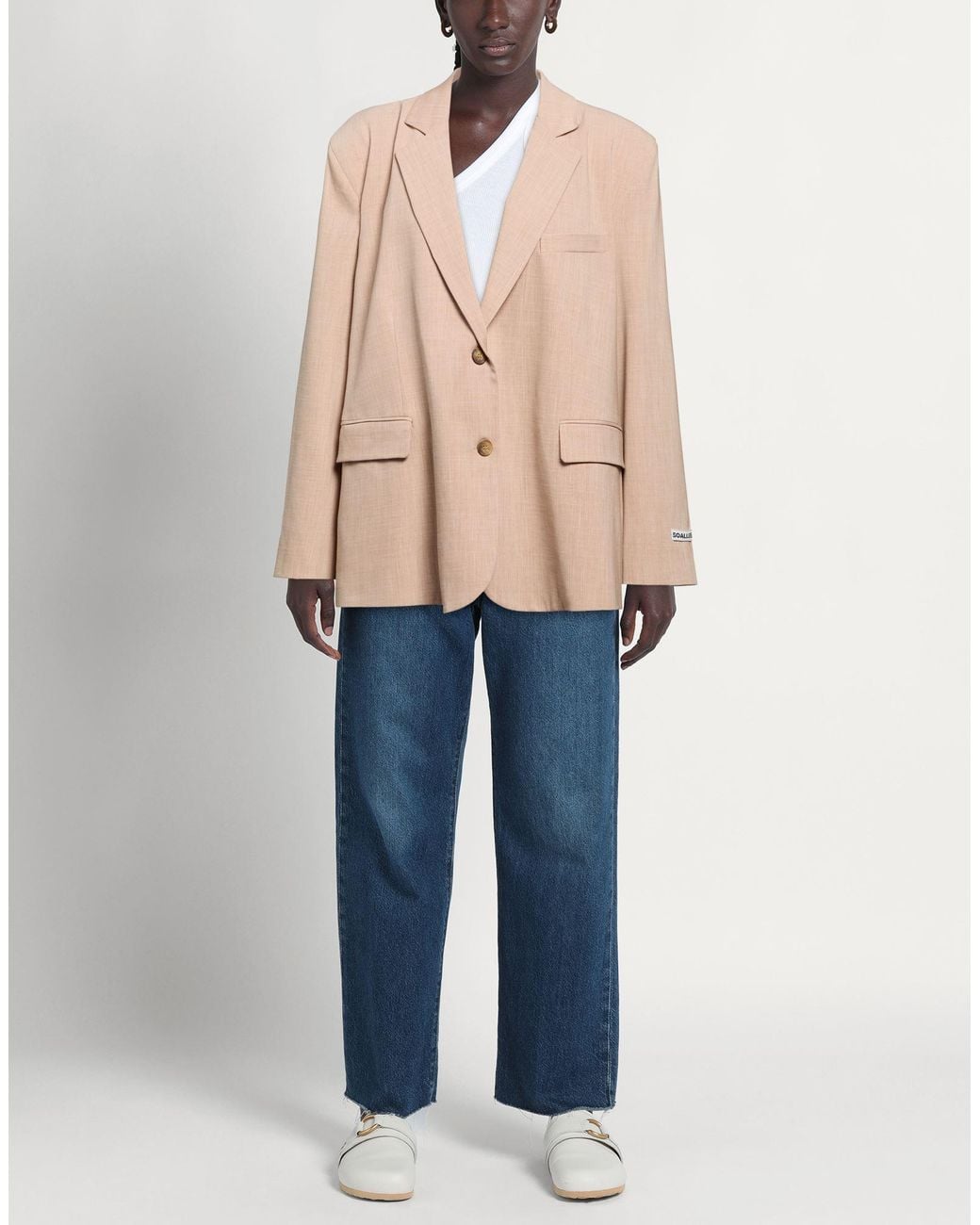 Soallure Natural Blazer Polyester, Viscose, Elastane
