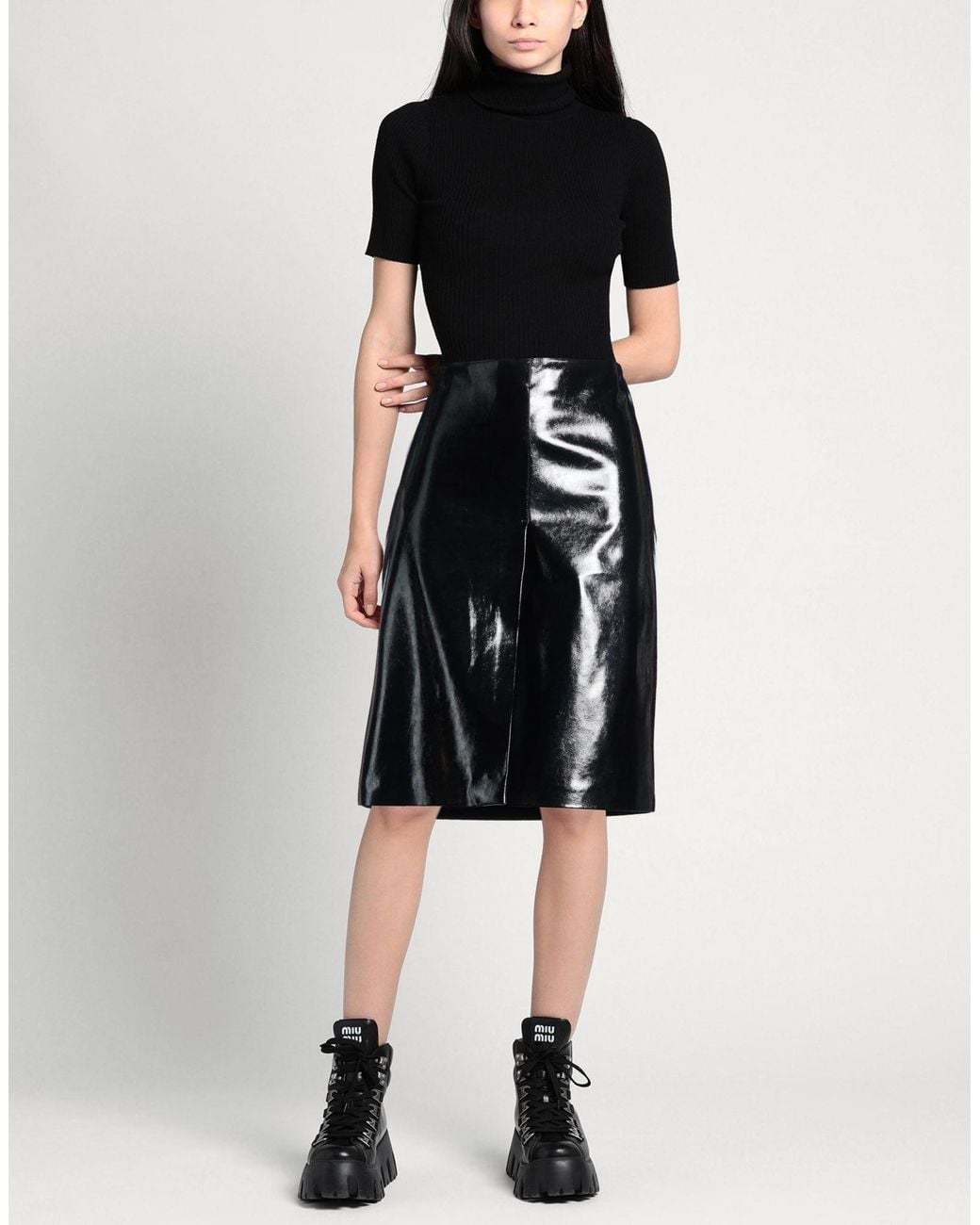 MSGM Black Midi Skirt Polyester, Polyurethane