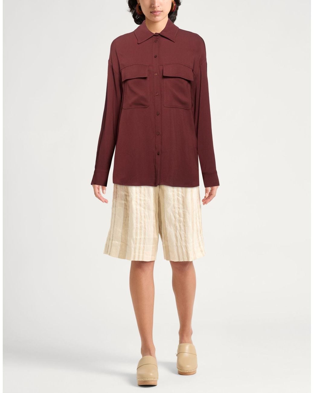 Manila Grace Red Burgundy Shirt Viscose, Elastane