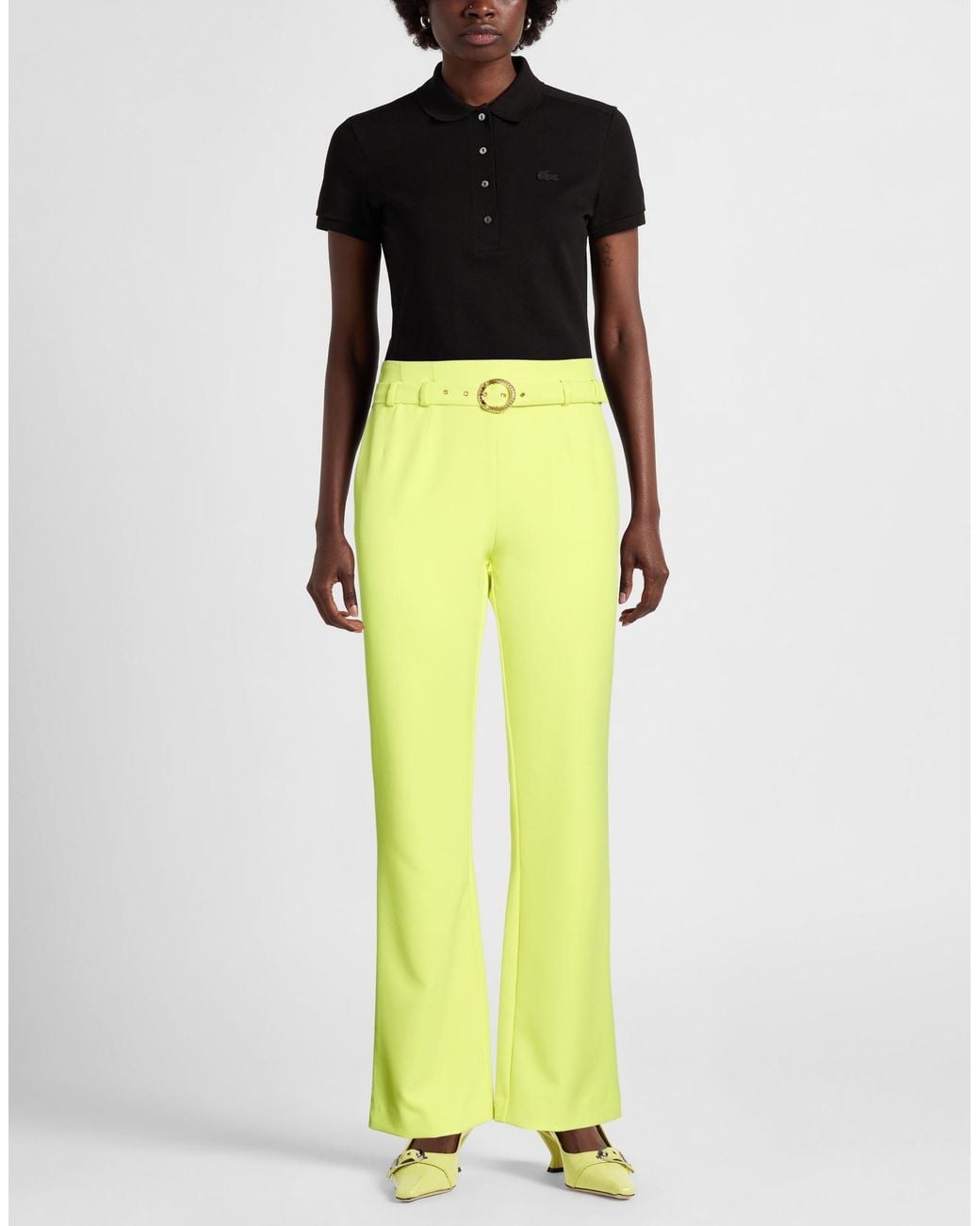 Just Cavalli Yellow Lime Pants Polyester, Elastane