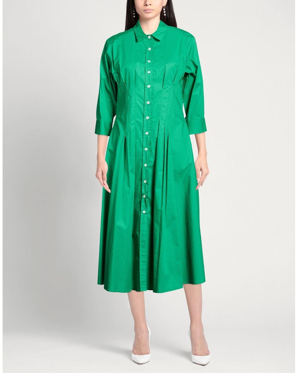 ROSSO35 Green Midi Dress Cotton, Elastane