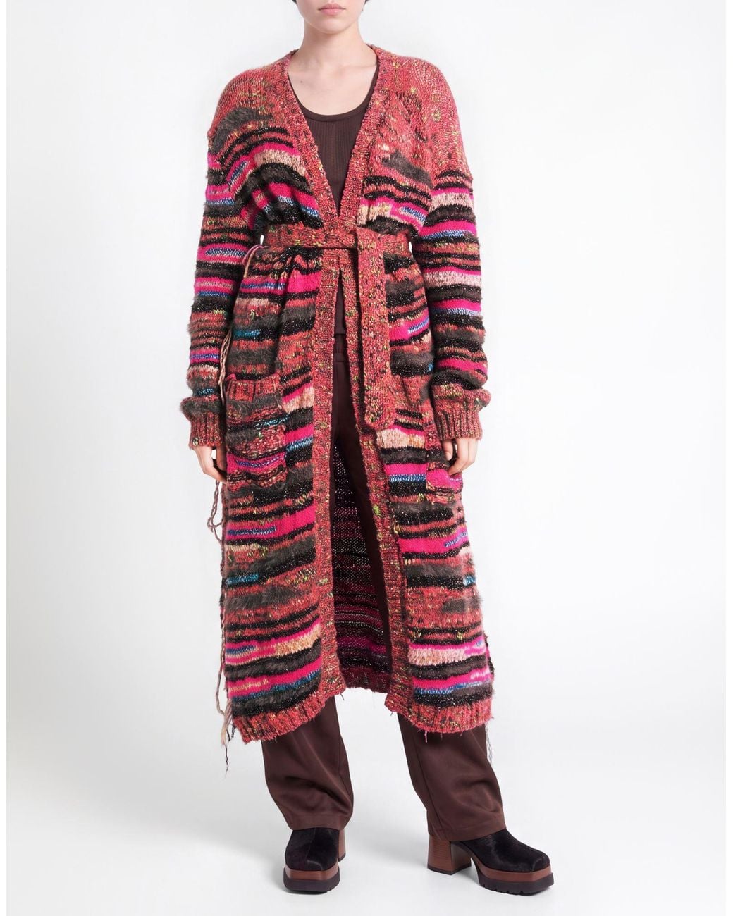 Akep Red Fuchsia Cardigan Acrylic, Mohair Wool, Nylon