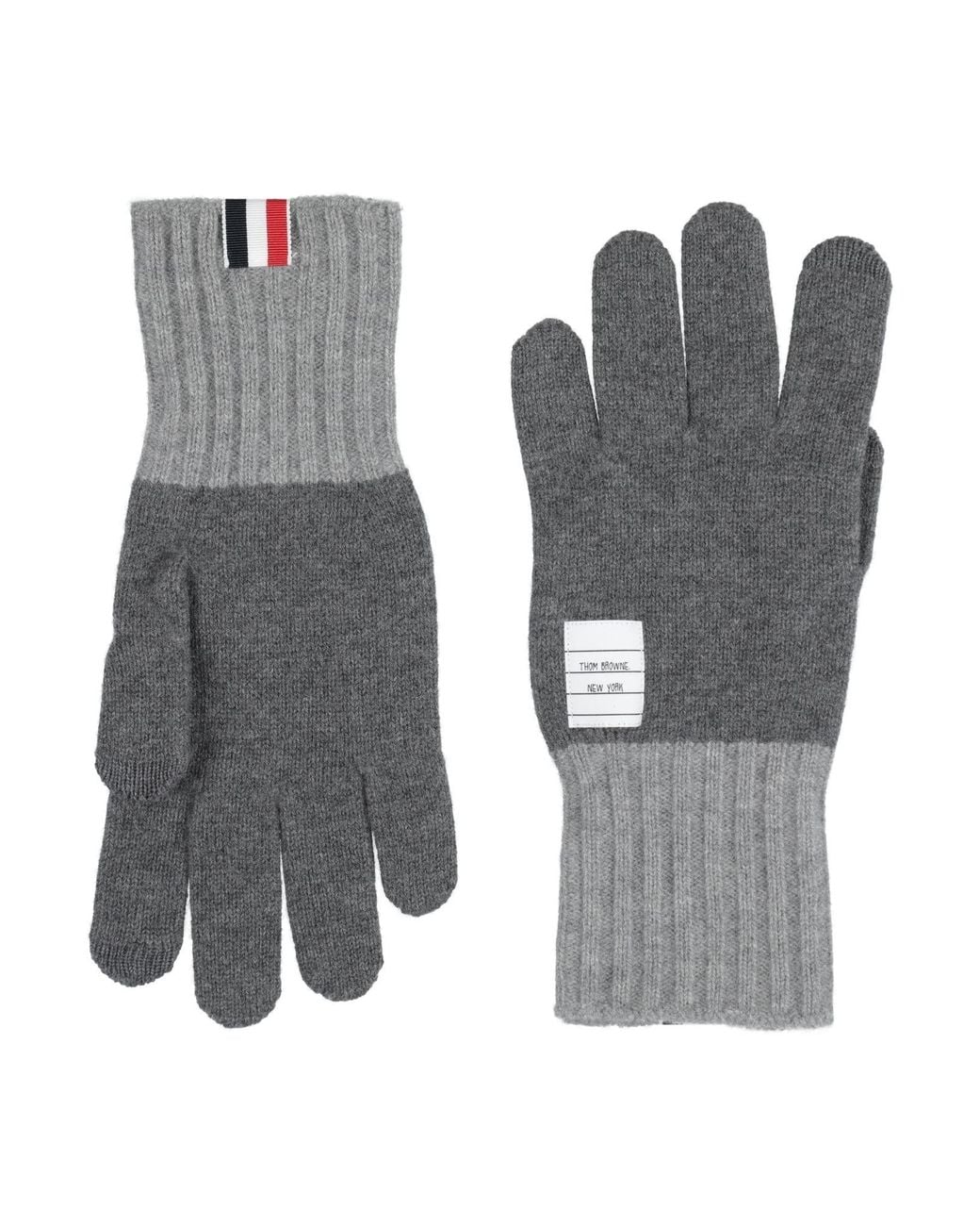 Thom Browne Gray Gloves Virgin Wool for men