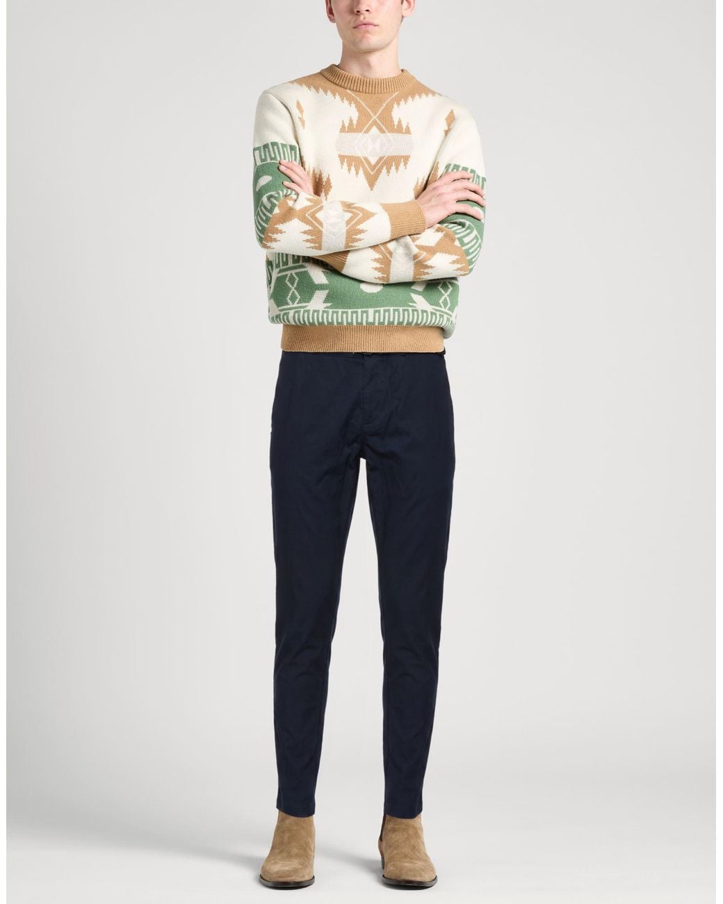 White Sand Blue Pants Polyester, Viscose, Elastane for men