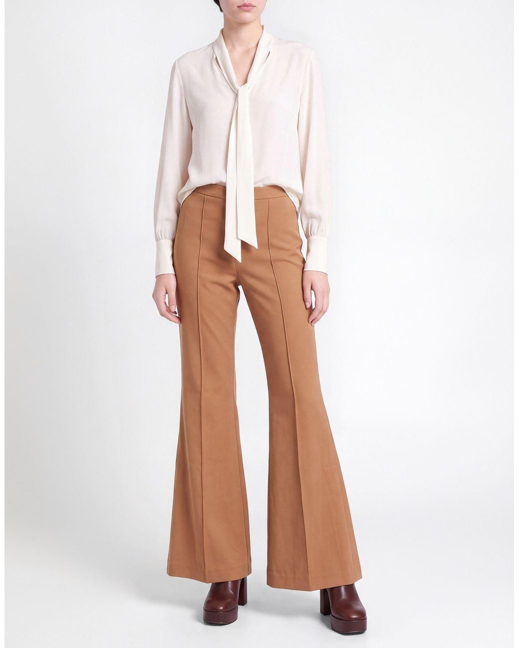 Erika Cavallini Semi Couture Brown Camel Pants Polyester, Virgin Wool, Elastane