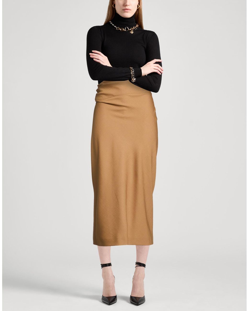 Alberta Ferretti Brown Light Midi Skirt Polyester, Wool, Elastane