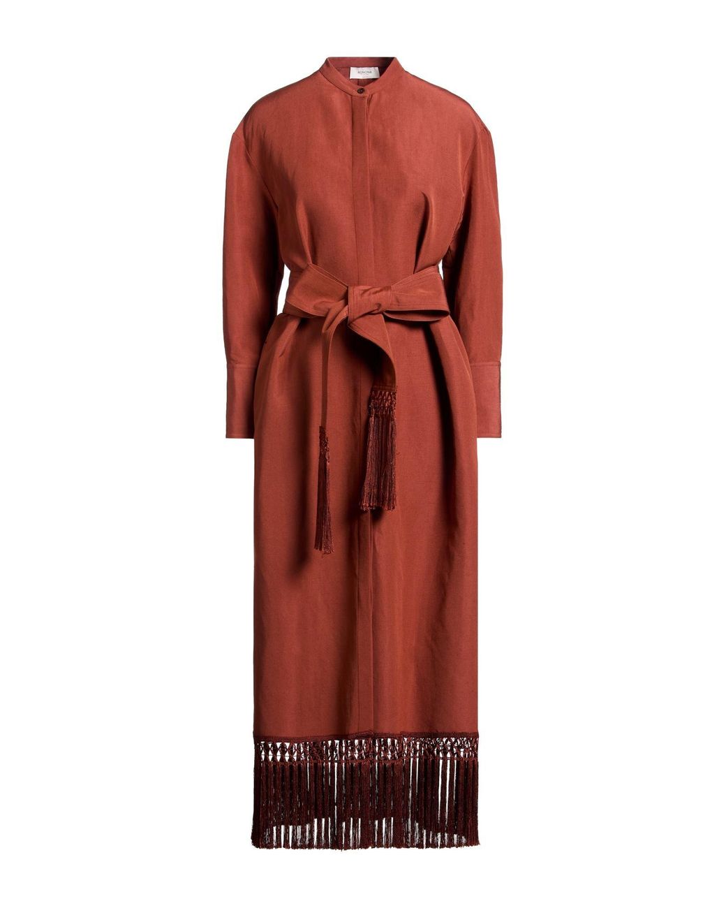 Agnona Red Tan Midi Dress Linen, Silk