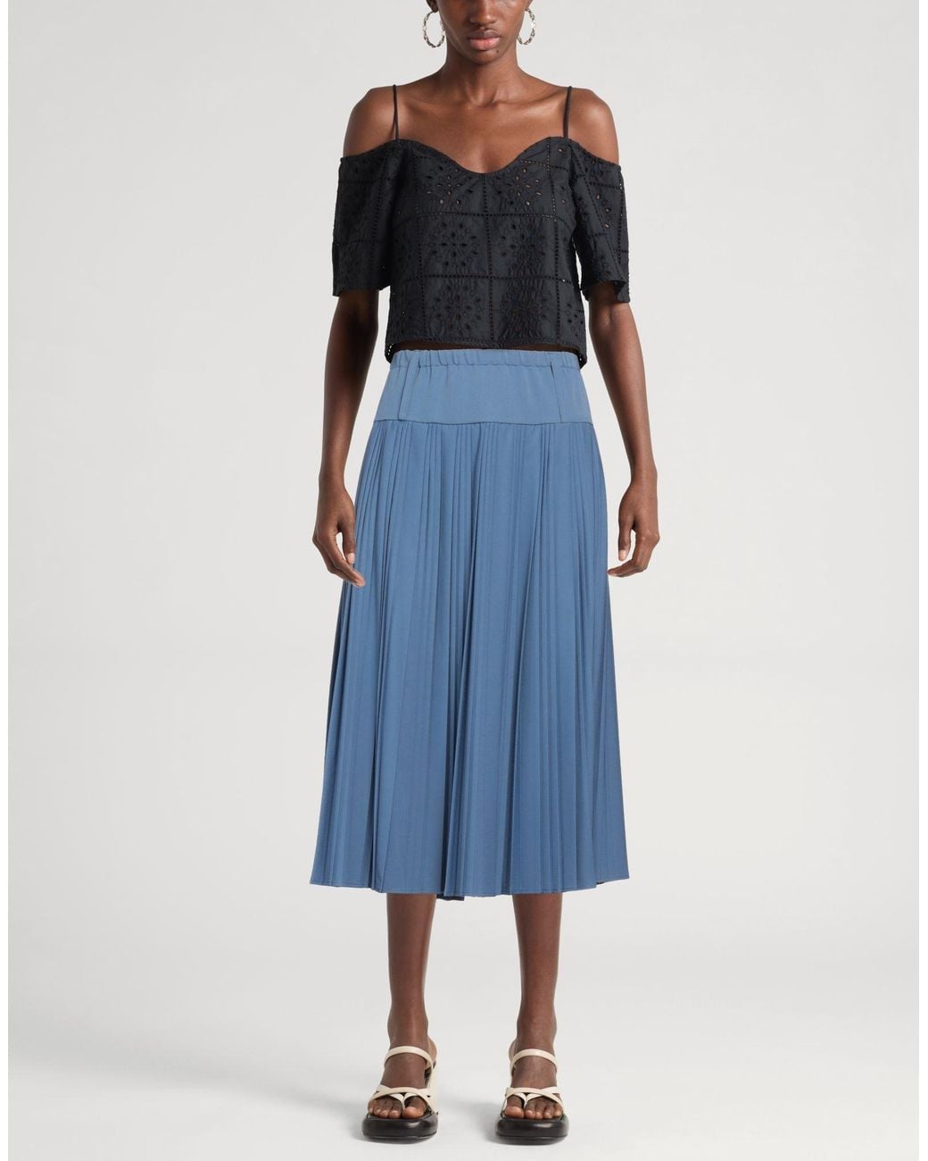 ViCOLO Blue Pastel Midi Skirt Polyester, Viscose, Elastane