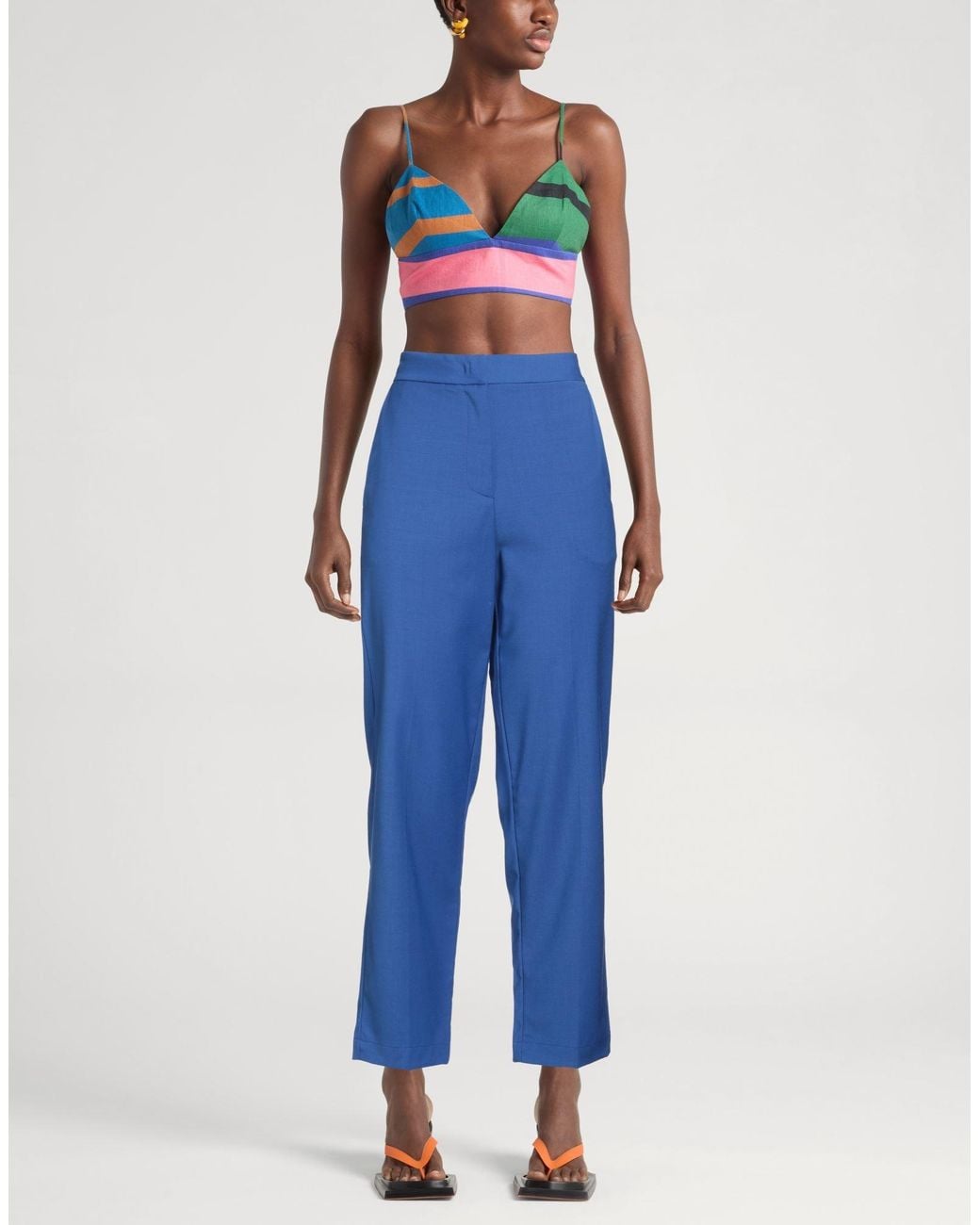 MEIMEIJ Blue Pants Polyester, Wool, Elastane, Acetate