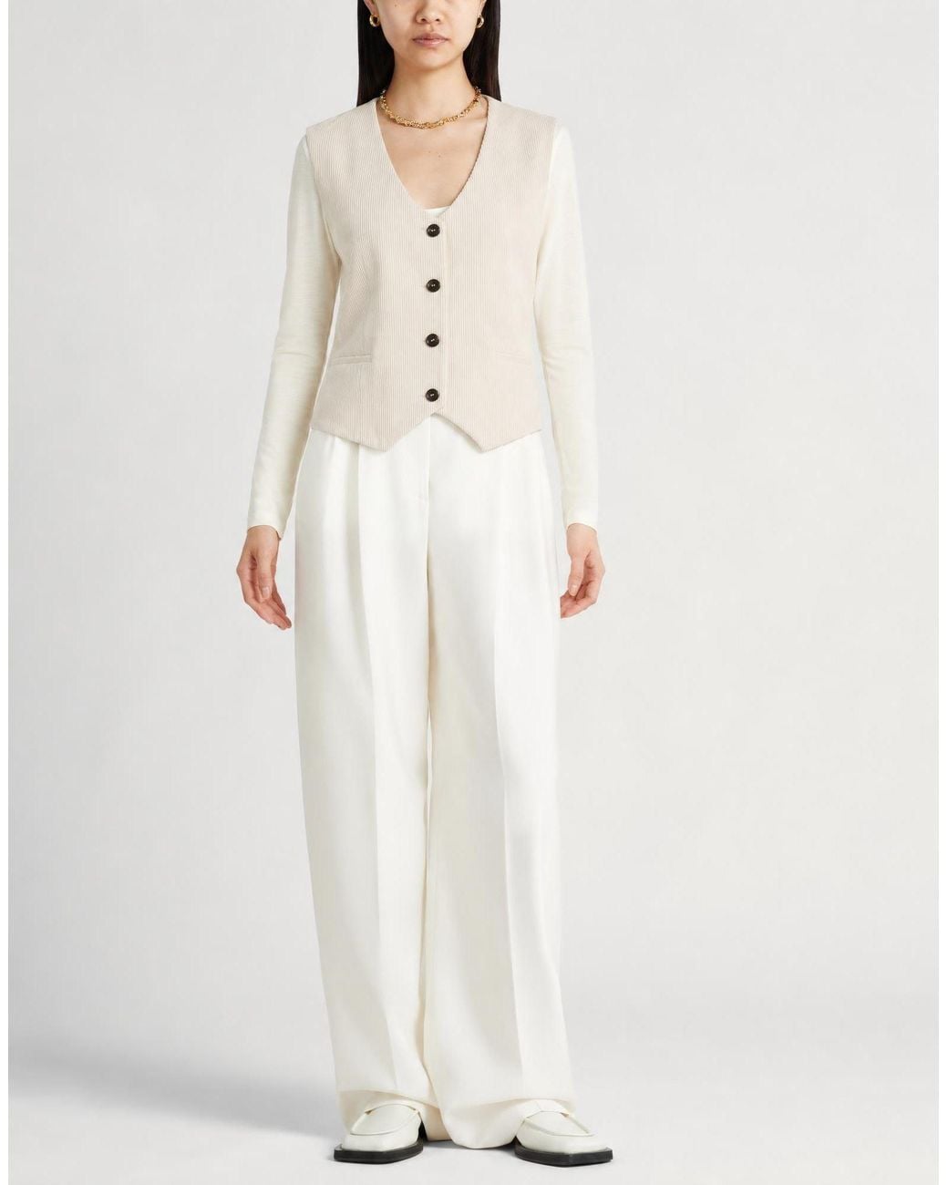 D.exterior Natural Cream Tailored Vest Polyester, Polyamide, Elastane