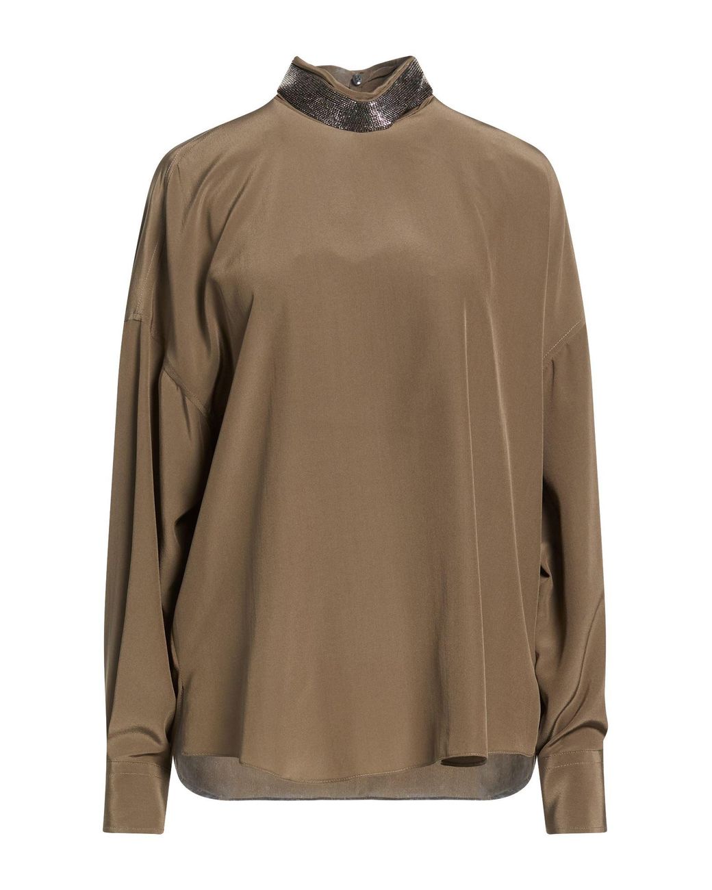 Brunello Cucinelli Brown Khaki Top Silk