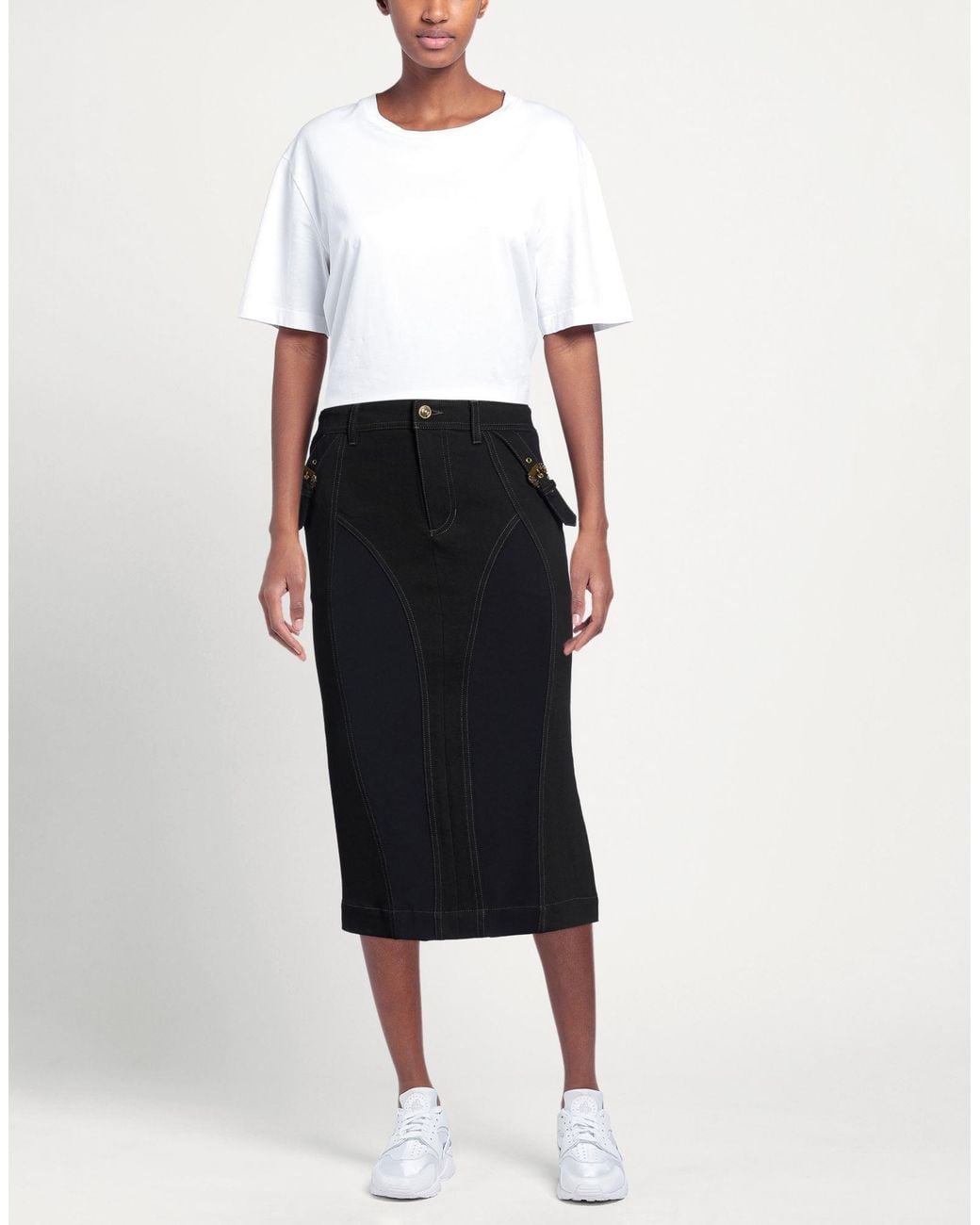 Versace Jeans Couture Black Denim Skirt Cotton, Elastane