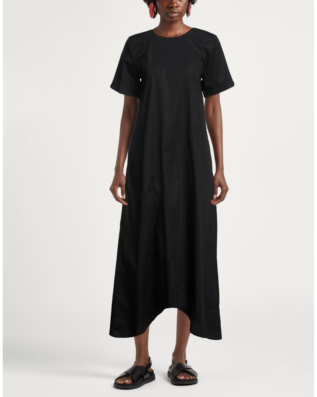 Alpha Studio Black Maxi Dress Cotton, Elastane
