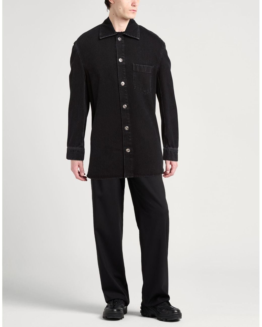 Lanvin Black Denim Outerwear Cotton, Calfskin for men