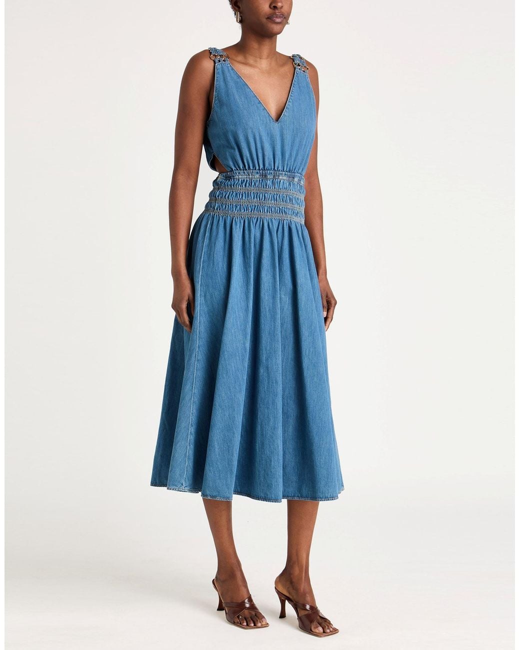Maje Blue Midi Dress Cotton