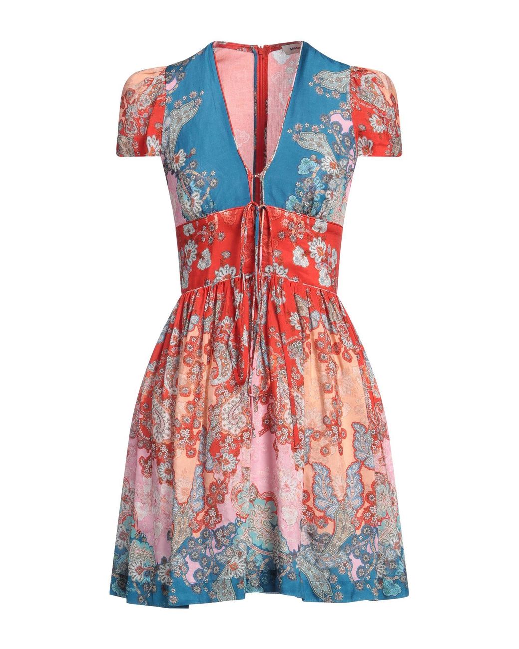 Sandro Red Mini Dress Viscose, Linen