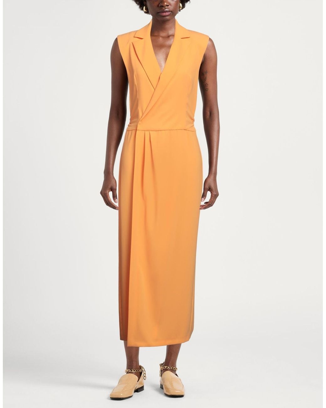 Patrizia Pepe Orange Maxi Dress Polyester, Elastane