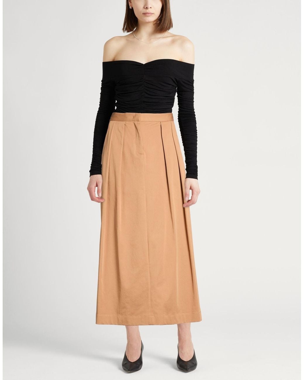 Fabiana Filippi Natural Camel Midi Skirt Cotton, Elastane