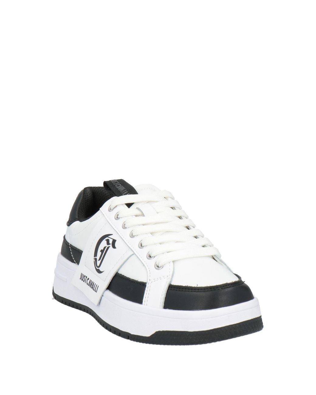 Just Cavalli White Logo-Print Leather Sneakers