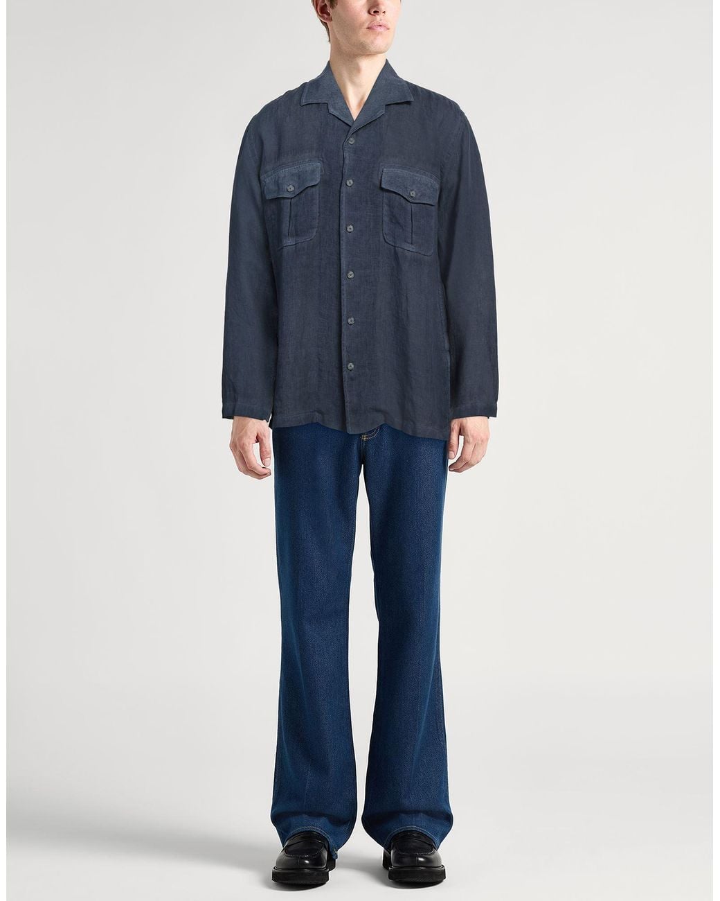 120% Lino Blue Shirt Linen for men