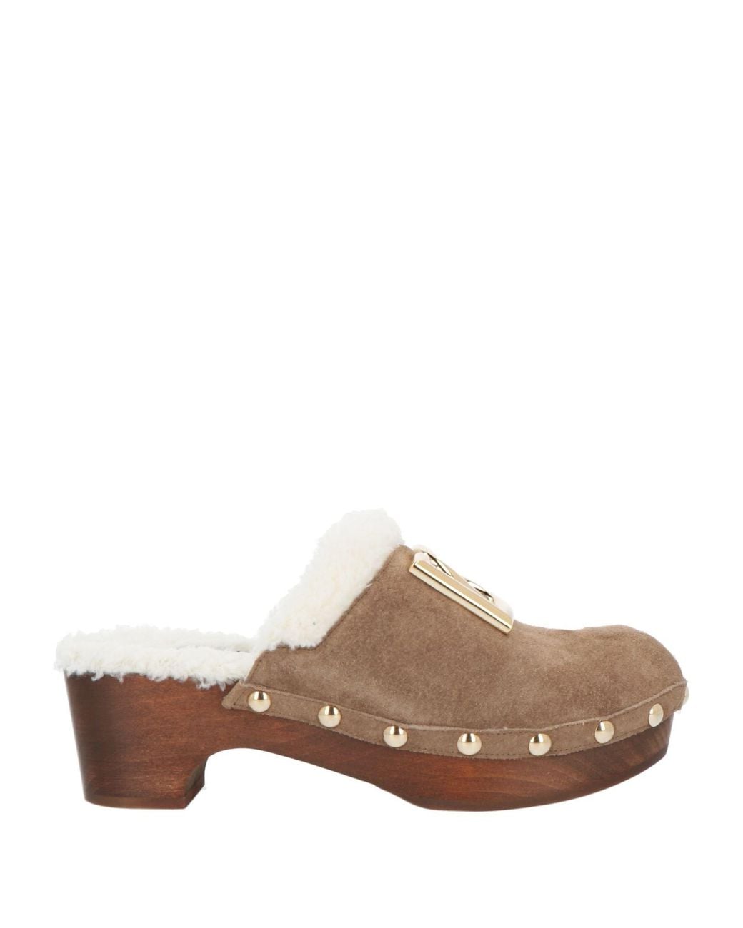 Dolce & Gabbana Brown Suede And Faux Fur Clogs With Dg Logo.