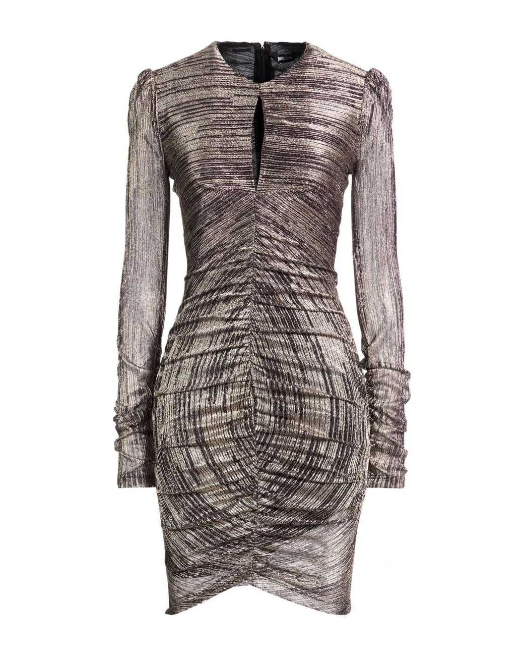 Just Cavalli Gray Mini Dress Polyester, Metal Fiber