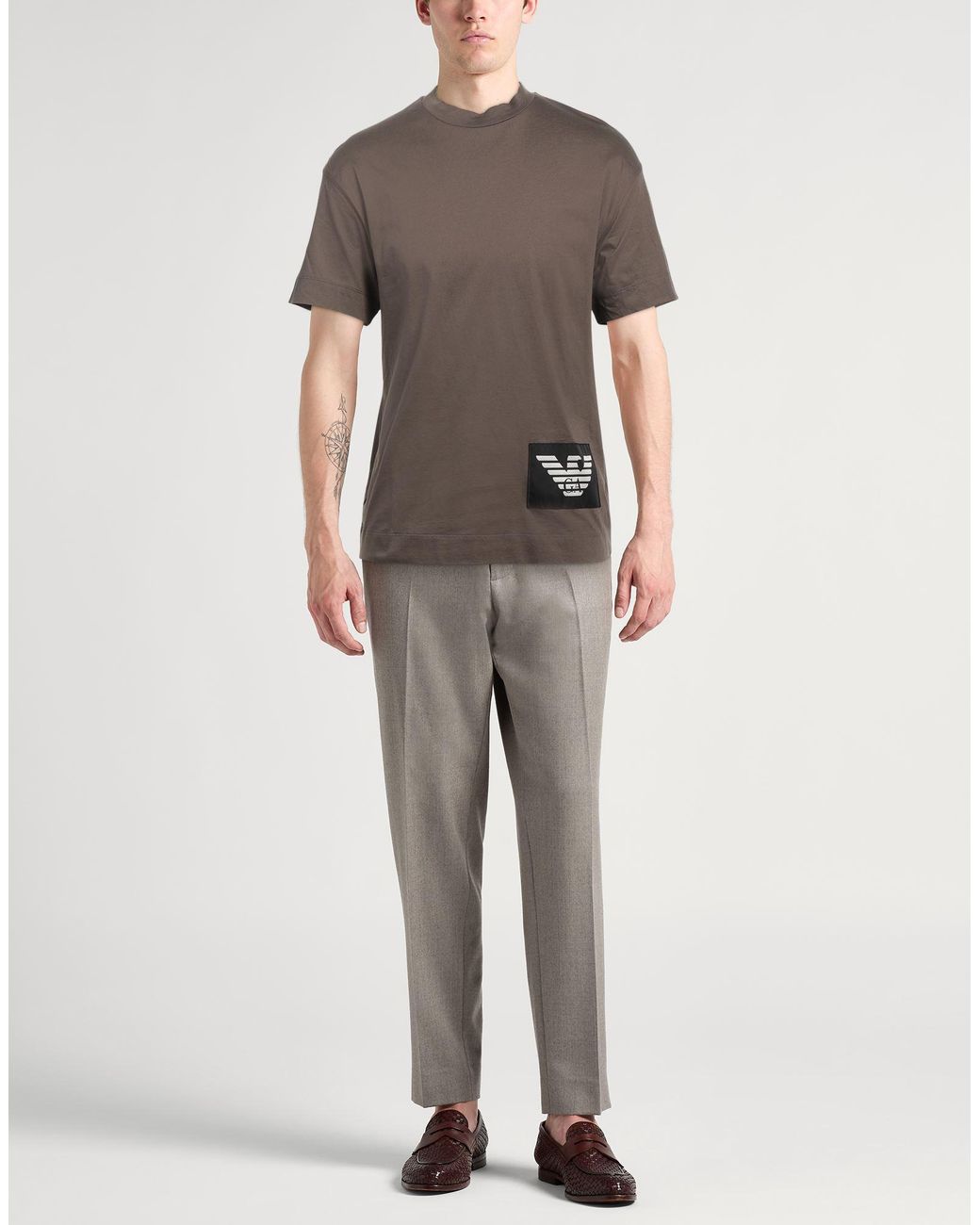 Emporio Armani Gray Khaki T-Shirt Cotton for men