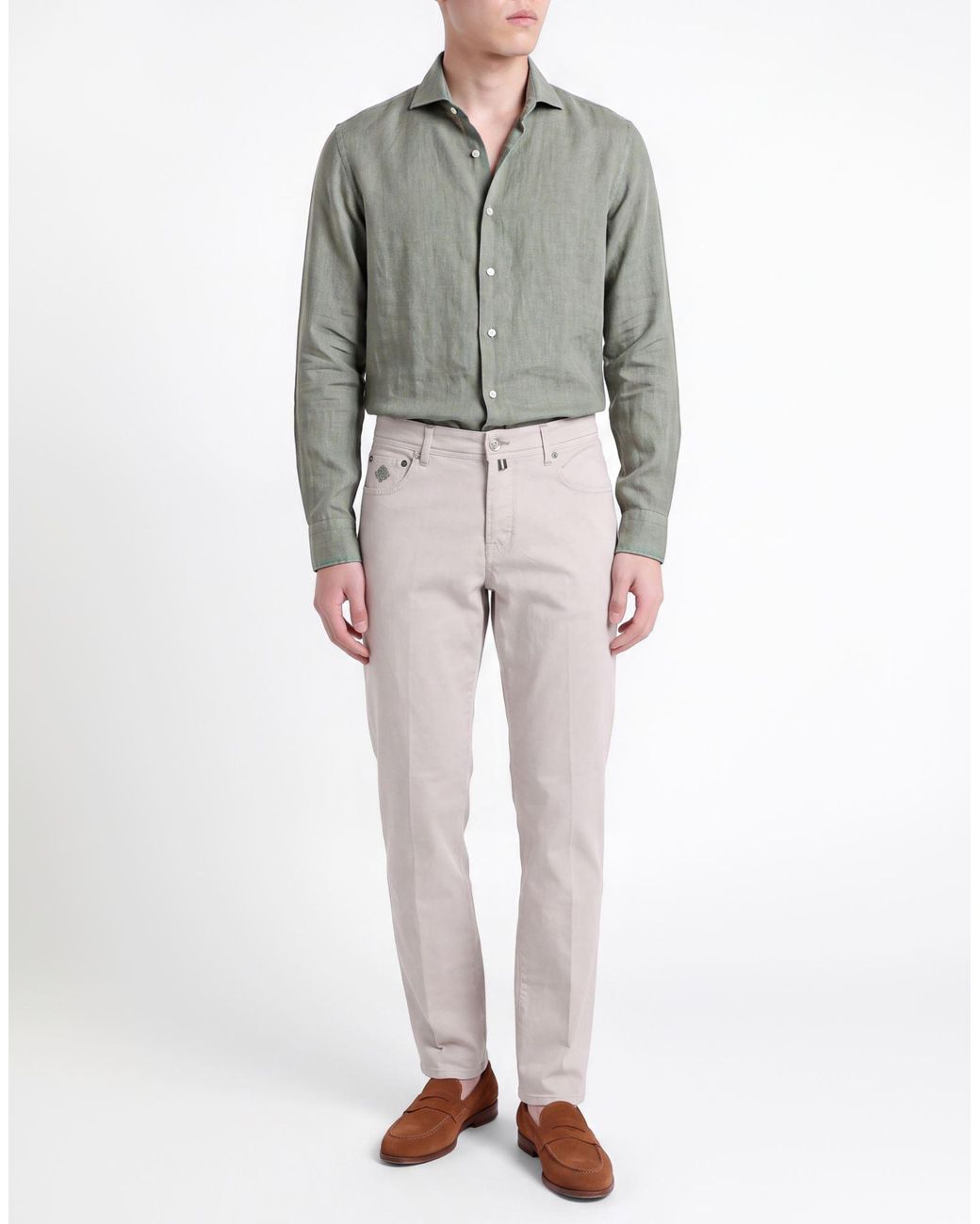 Luigi Borrelli Napoli Gray Light Pants Cotton, Elastane for men