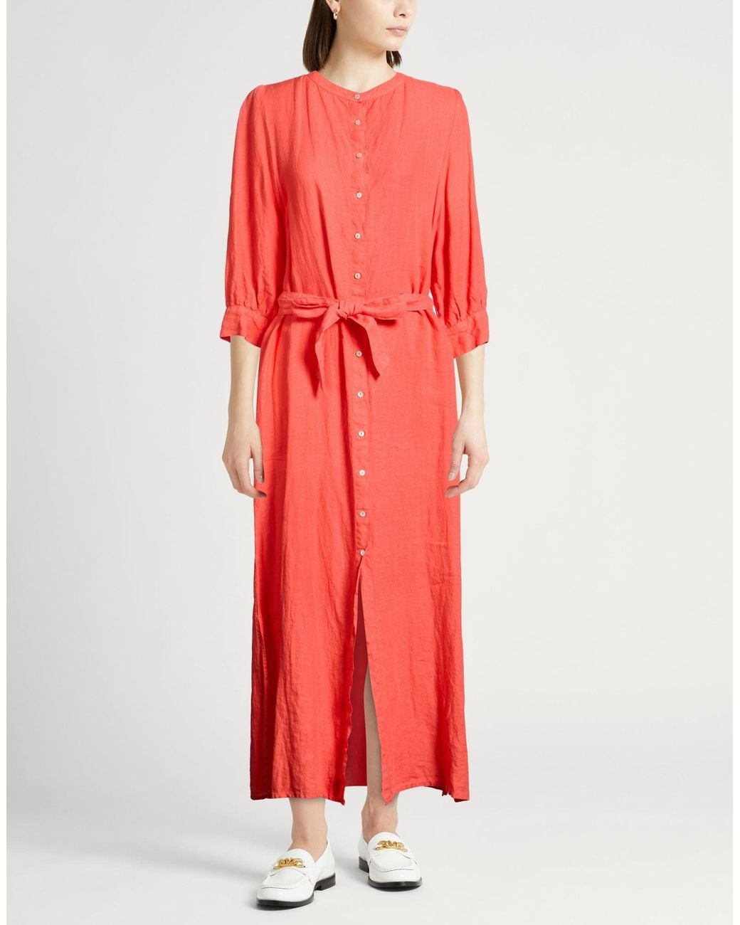 120% Lino Red Coral Maxi Dress Linen