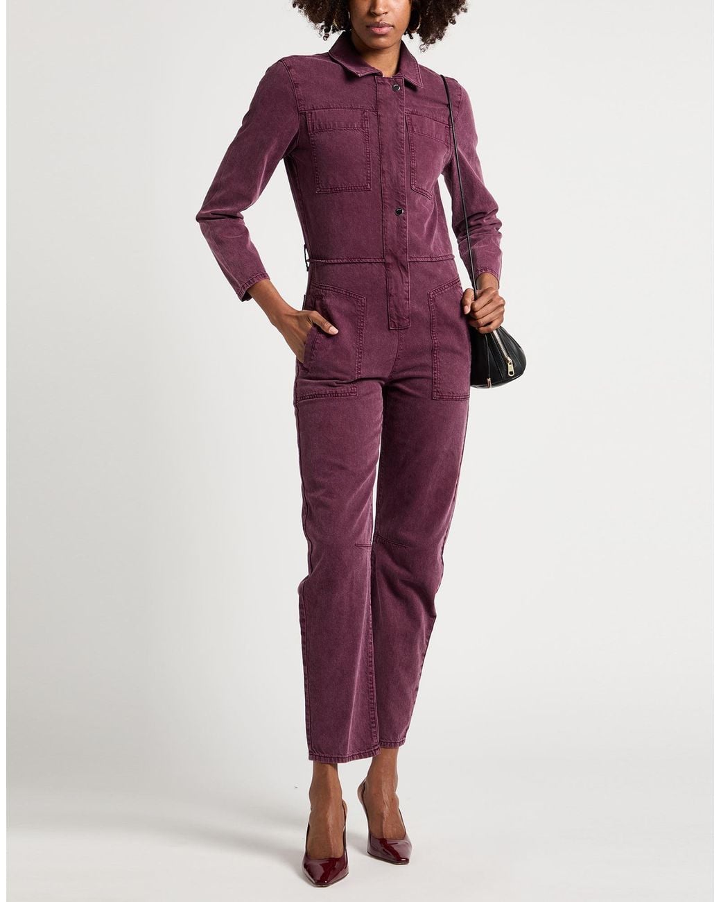 Ba&sh Purple Plum Jumpsuit Cotton, Linen