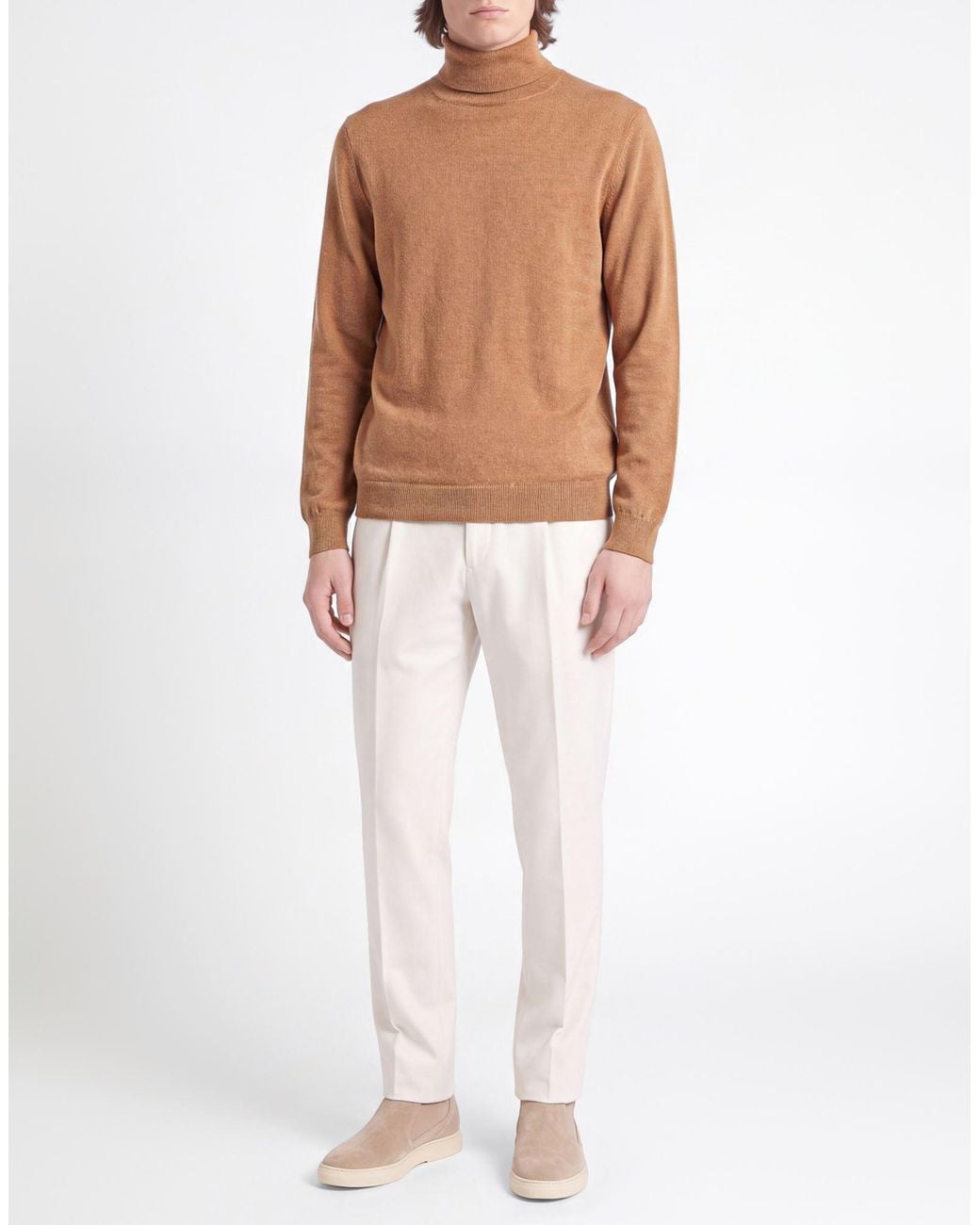 Jeordie's Brown Camel Turtleneck Merino Wool, Cashmere for men