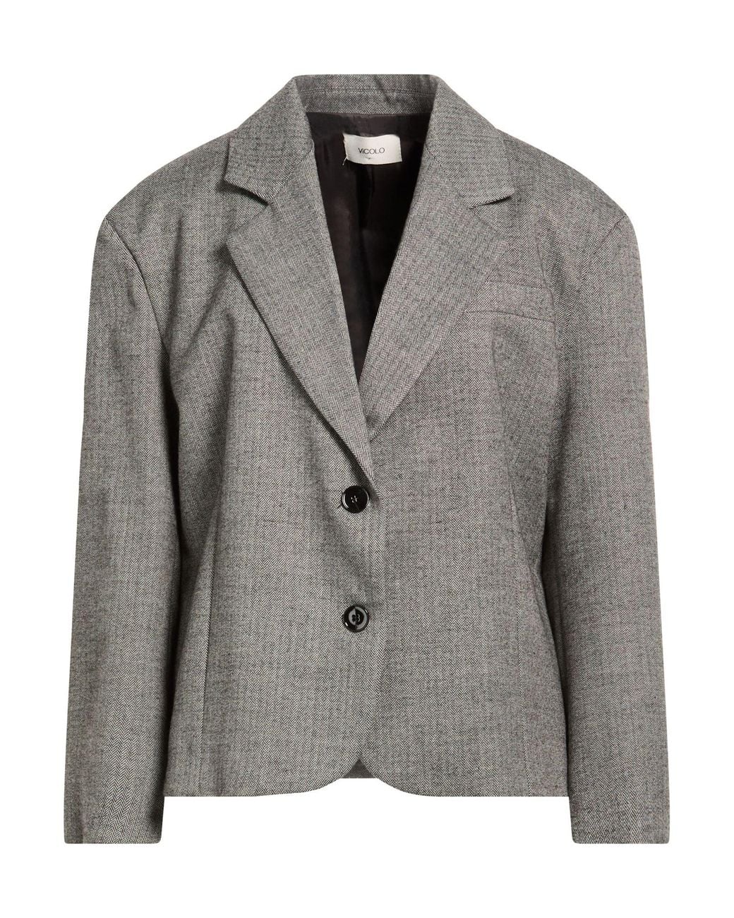 ViCOLO Gray Blazer Polyester, Viscose, Elastane
