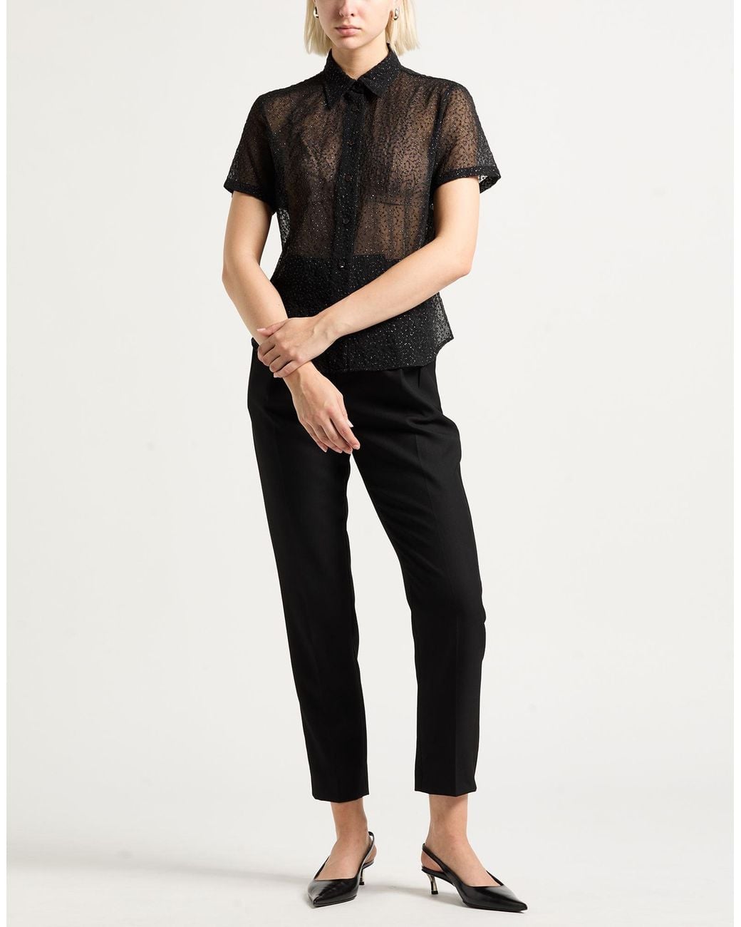 Marella Black Shirt Polyester, Polyamide, Cotton