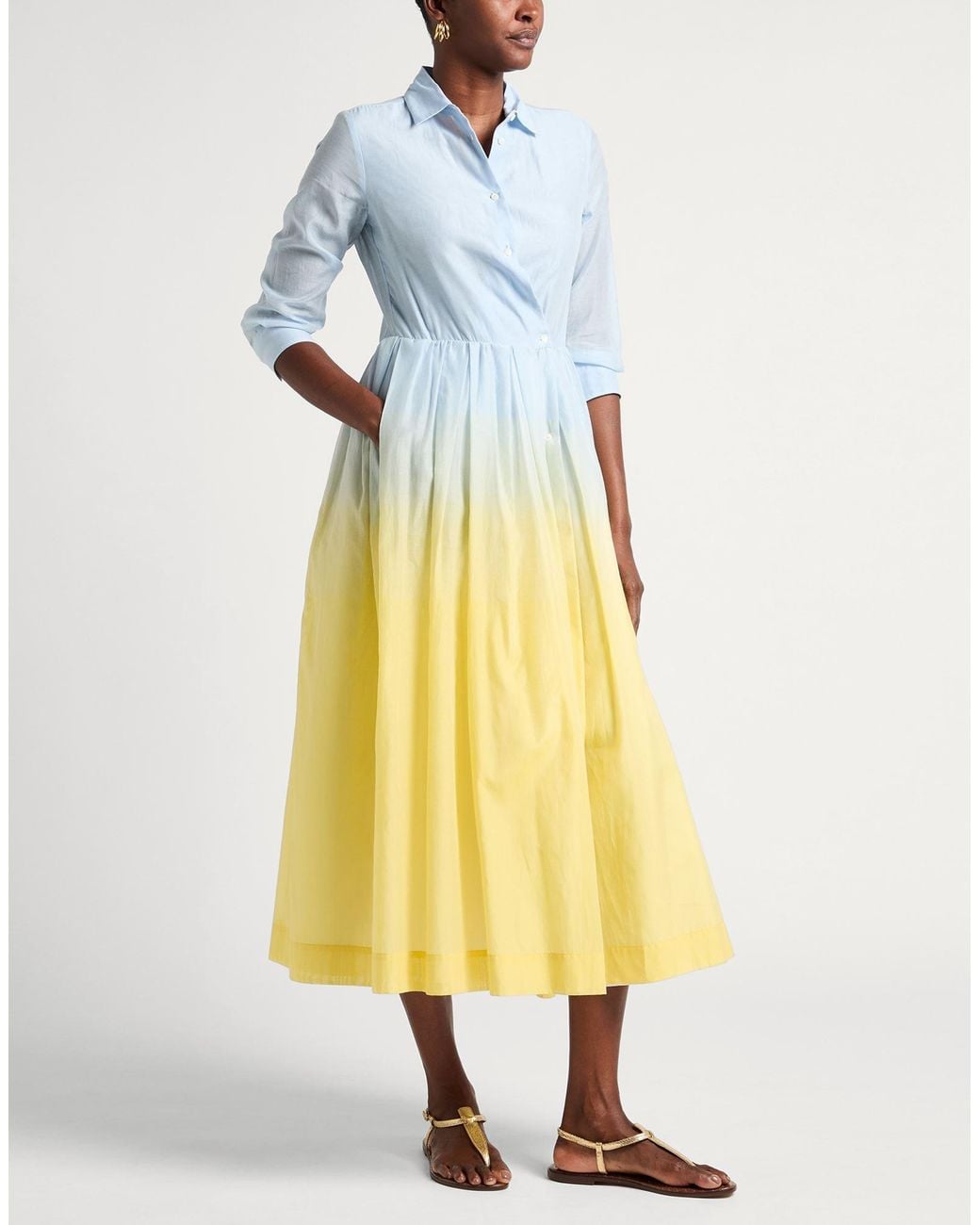 Sara Roka Yellow Light Maxi Dress Cotton, Silk