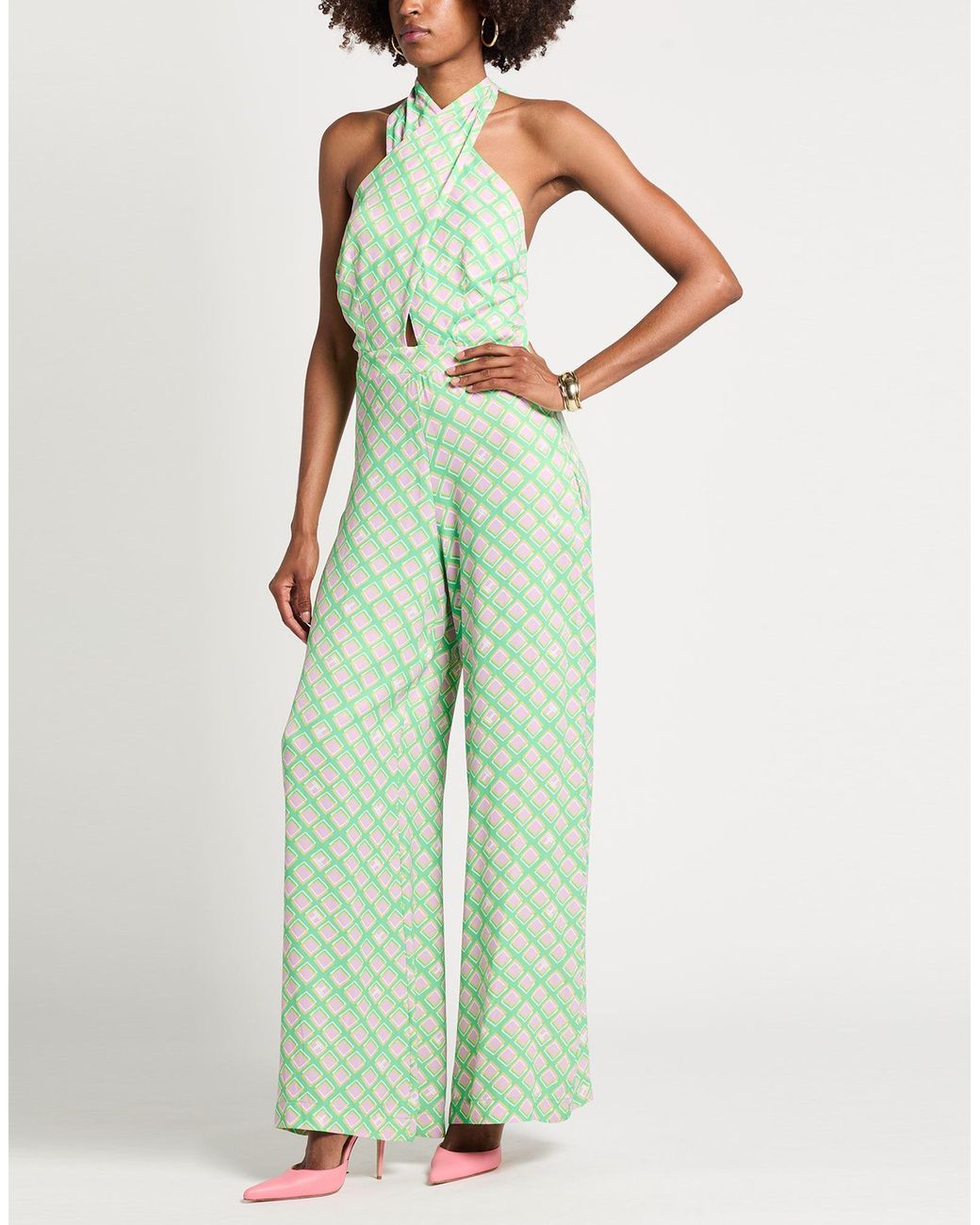 Fracomina Green Jumpsuit Polyester, Elastane